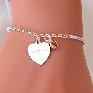 Best Friend Bracelet, Personalised Engraved with Birthstone, Best Friend Gift, Gift for Women, Gift for Girls, Friendship Bracelet