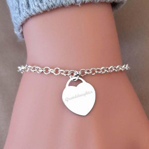 Personalized Granddaughter Bracelet: Stainless Steel Heart Charm