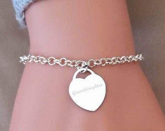 Personalized Granddaughter Bracelet: Stainless Steel Heart Charm