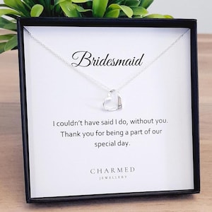 Bridesmaid Ribbon Heart Necklace 925 Sterling Silver, Personalised Wedding Gift for Women and Girls, Bridal Party Gift