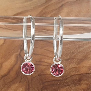 Kolczyki z kryształkami Birthstone Hoop 15 mm, srebro próby 925