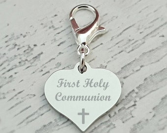 First Holy Communion Personalised Engraved Charm with Lobster Clasp