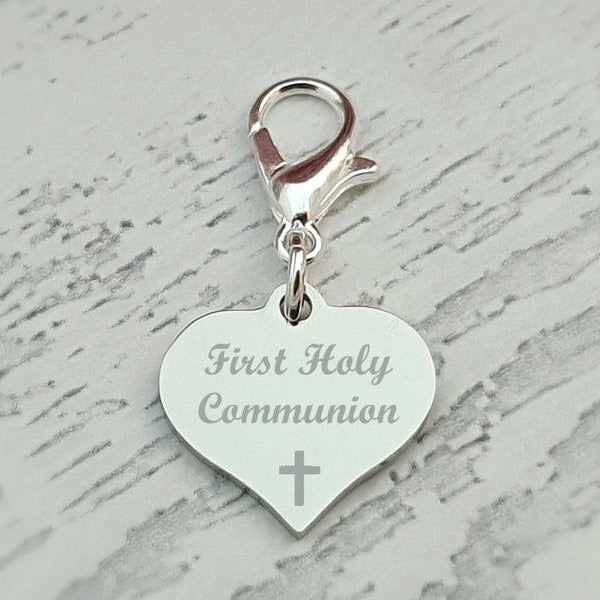 First Holy Communion Personalised Engraved Charm with Lobster Clasp