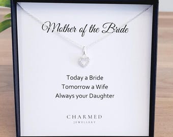 CZ Heart Necklace: Sterling Silver Mother of the Bride Gift