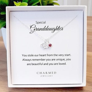 Granddaughter Gift: Sterling Silver Infinity Heart Necklace with Birthstone