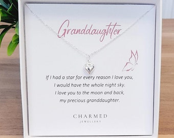 Granddaughter Gift, Puffy Heart Necklace 925 Sterling Silver, Personalised Jewellery Gift for Girl's, Gift for Granddaughter, Birthday Gift