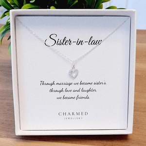 Sister-in-Law CZ Heart Necklace: 925 Sterling Silver Jewelry Gift