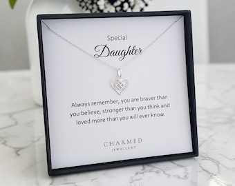 Daughter Gift | Sterling Silver Infinity Knot Heart Necklace | Personalised Jewellery Gift