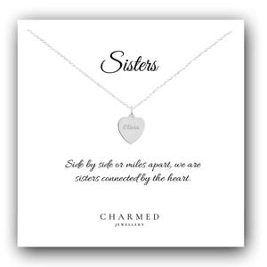 Collar de corazón grabado: regalo para hermanas en plata de ley 925