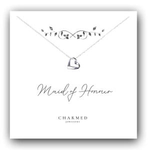 Ribbon Heart Necklace: 925 Sterling Silver Maid of Honour Gift