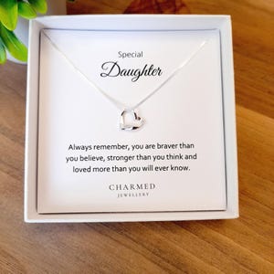 Daughter Gift Ribbon Heart Necklace 925 Sterling Silver, Personalised Jewellery Gift for Women & Girls, Gift for Daughter