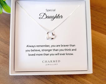 Daughter Gift Ribbon Heart Necklace 925 Sterling Silver, Personalised Jewellery Gift for Women & Girls, Gift for Daughter