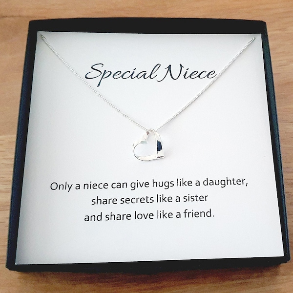 Special Niece Ribbon Heart Necklace 925 Sterling Silver, Personalised Jewellery for Girl's, Women