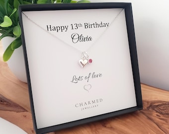 Sterling Silber Puffy Herz Halskette mit Geburtsstein | Geschenk zum 13 Geburtstag | Personalisierte 925 Schmuck