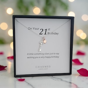 21st Birthday Gift | Sterling Silver Key Necklace with Rose Gold Heart | Personalised Jewellery Keepasake