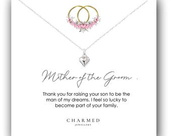 Mother of the Groom Gift, Puffy Heart Necklace 925 Sterling Silver, Personalised Wedding Gift for Women, Wedding Gift for Mother in Law