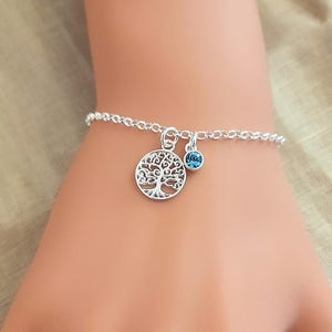 Sterling Silver Tree of Life Bracelet with Swarovski Birthstone