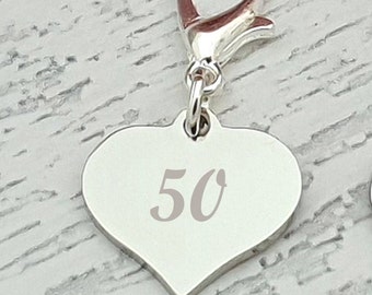 Personalised Engraved 18, 21, 30, 40, 50, 60 or 65th Birthday Charm with a Lobster Clasp