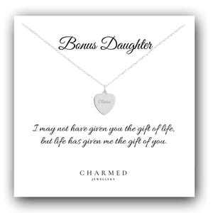 Bonuscadeau dochter, gegraveerde hartketting 925 sterlingzilver, gepersonaliseerd cadeau voor meisjes en vrouwen, cadeau voor stiefdochter