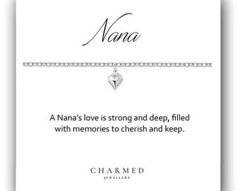 Sterling Silver Puffy Heart Bracelet: Personalised Nana Gift