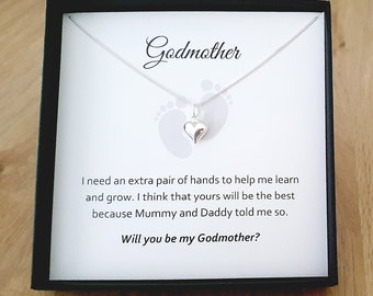 Will you be my Godmother Gift, Puffy Heart Necklace 925 Sterling Silver, Personalised Jewellery Gift for Women, Gift for Godmother