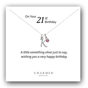 Collar con letra inicial en escritura para el 21.° cumpleaños con piedra de nacimiento en plata de ley 925, joyería personalizada para mujer, regalo para el 21.° cumpleaños