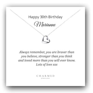30th Birthday Gift, Ribbon Heart Necklace 925 Sterling Silver, Birthday Necklace for Her, Gift for 30th Birthday, Gift for 30 Year Old