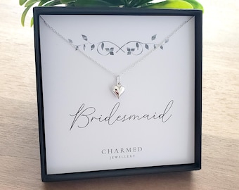 Collar de plata de ley con corazón inflado para damas de honor, regalo de boda