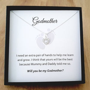 Godmother CZ Heart Necklace 925 Sterling Silver, Personalised Jewellery Gift for Women