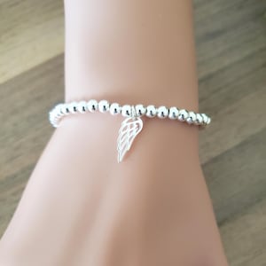 Angel Wing Bracelet, Choice of 4mm or 5mm Beads, Stretch Bead Bracelet, Mum, Auntie, Grandma, Nana, Godmother Gift, Birthday Present