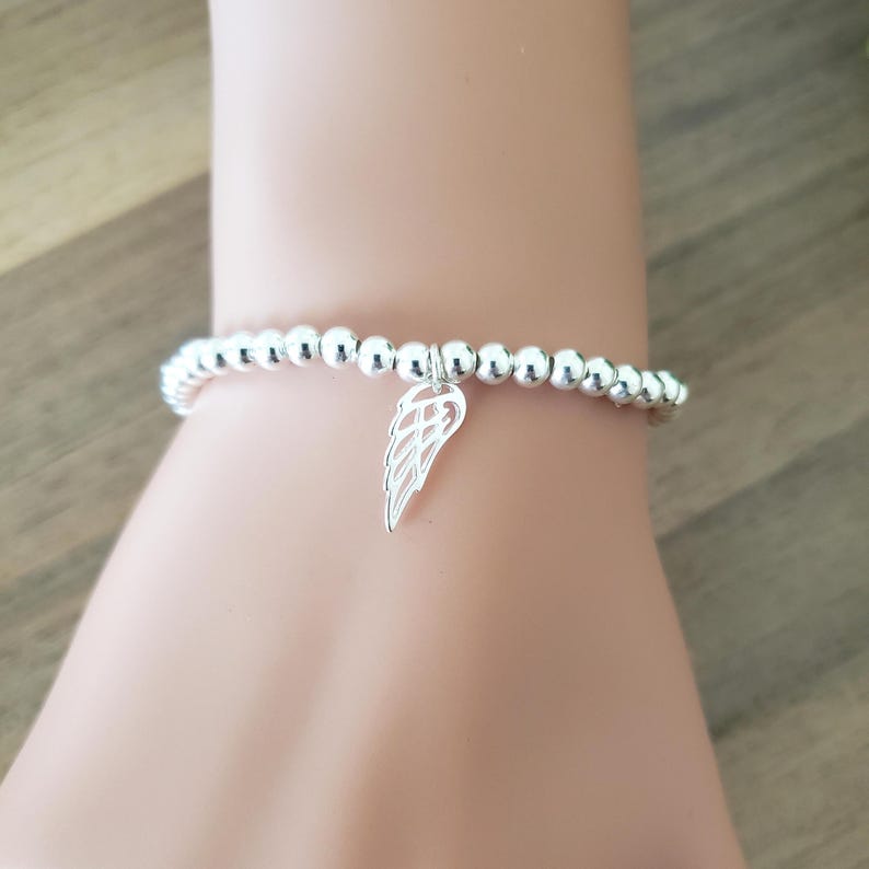 Angel Wing Bracelet, Choice of 4mm or 5mm Beads, Stretch Bead Bracelet, Mum, Auntie, Grandma, Nana, Godmother Gift, Birthday Present