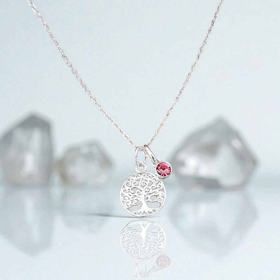 Collana a Cuore con Albero della Vita e Pietre Portafortuna in Oro Giallo 10k