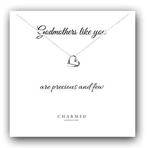 Sterling Silver Godmother Gift: Ribbon Heart Necklace