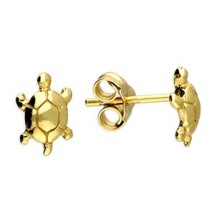 Gold Plated Sterling Silver Turtle Stud Earrings: Sea Life Jewelry