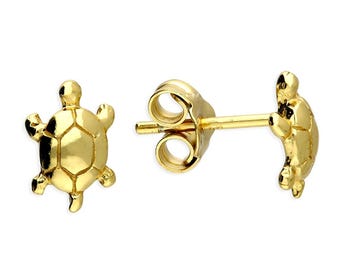 Gold Plated Sterling Silver Turtle Stud Earrings: Sea Life Jewelry
