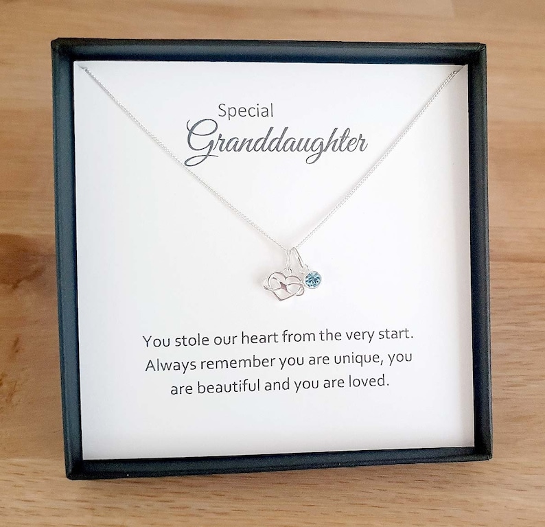 Granddaughter Gift Infinity Heart Birthstone Necklace 925 Sterling Silver, Personalised Gift for Women & Girls, Gift for Granddaughter image 1