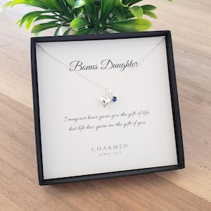 Collar con piedra de nacimiento de corazón hinchado, regalo para hija / Plata de ley 925 / Joyería personalizada