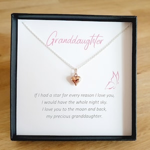 Enkelin Geschenk, Rosegold Herz Halskette 925 Sterling Silber, personalisierte Schmuck Geschenk für Mädchen, Geschenk für Enkelin