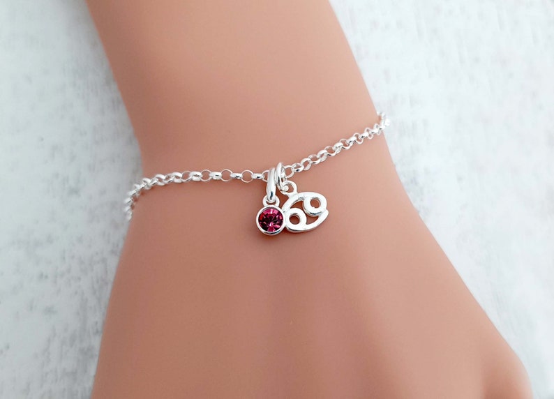 Zodiac Bracelet with Optional Crystal Birthstone 925 Sterling Silver image 1