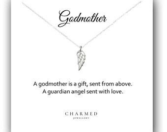 Sterling Silver Angel Wing Necklace: Godmother Christening Gift