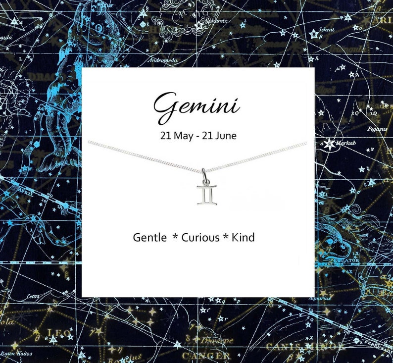 Gemini Zodiac Necklace 925 Sterling Silver Personalised Birthday Gift for Girl's Women image 1