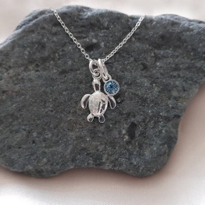 Turtle Necklace with Optional Birthstone 925 Sterling Silver Gift for Girls, Women