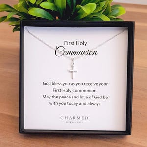 First Holy Communion Cross Necklace 925 Sterling Silver, Personalised Communion Gift for Girls, 1st Holy Communion Gift