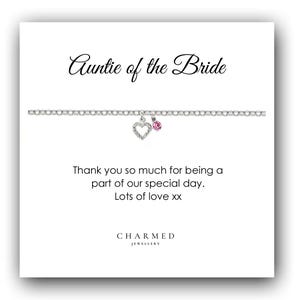 Auntie of the Bride Gift CZ Heart Birthstone Bracelet 925 Sterling Silver, Personalised Wedding Jewellery, Gift for Women, Aunt Wedding Gift