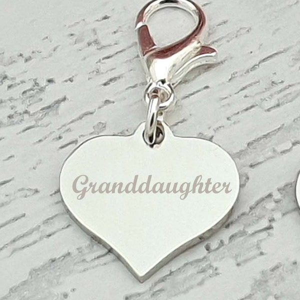 Granddaughter Gift, Personalised Engraved Charm with a Lobster Clasp, Gift for Granddaughter, Birthday Gift, Jewellery Gift