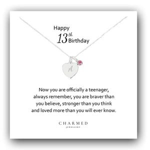 Regalo de cumpleaños número 13, collar con letra inicial, collar con piedra de nacimiento de corazón grabado en plata de ley 925, regalo personalizado para adolescentes.