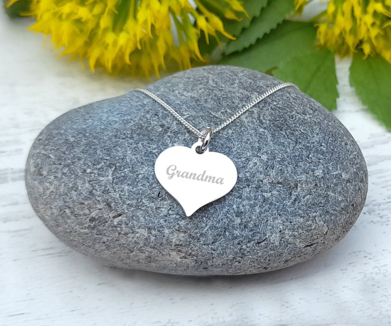 Just For You Grandma Nana Personalised Engraved 925 Sterling Silver Necklace with Engraved Stainless Steel Heart Pendant