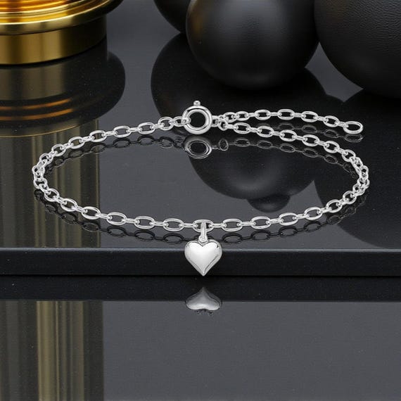 Puffy Heart Sterling Silver Bracelet | Adjustable Chain | Romantic
