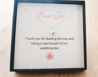 Flower Girl Gift, Puffy Heart Necklace 925 Sterling Silver, Personalised Wedding Gift for Girls, Bridal Party Gift, Gift for Flower Girl