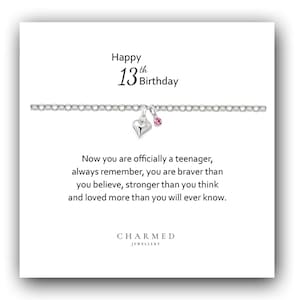 13th Birthday Gift: Sterling Silver Heart Birthstone Bracelet